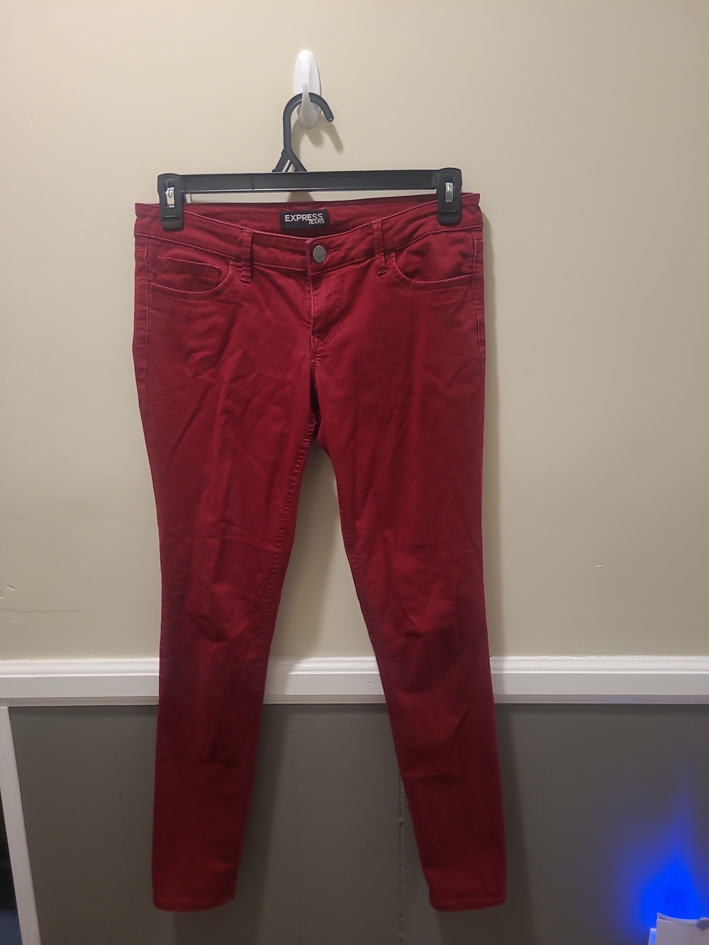 Express Womens Mid Rise Burgundy Skinny Jeans Size 8